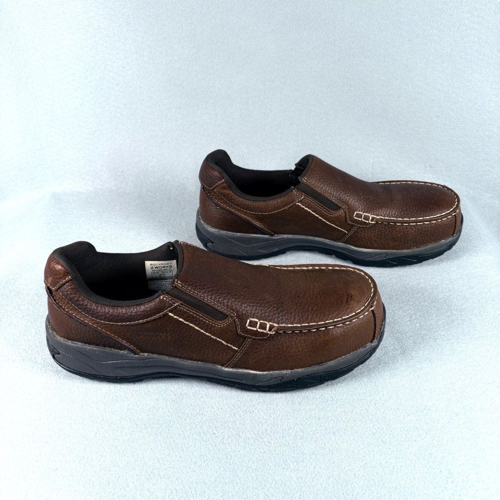 Rockport Works RK6748 Mens 13W Brown Composite Toe Slip-On Work Shoes